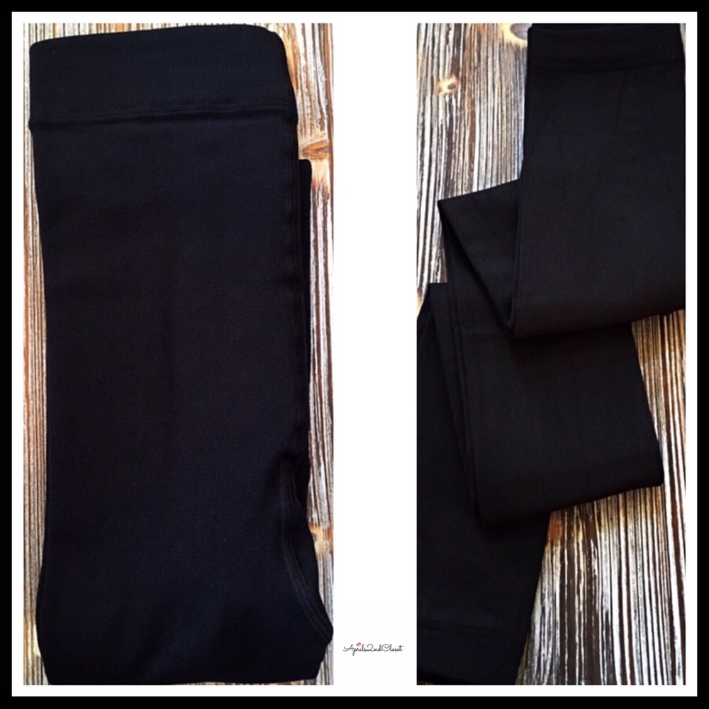 BLACK FLEECE LINED LEGGINGS FOOTLESS TIGHTS - Picture 6 of 13